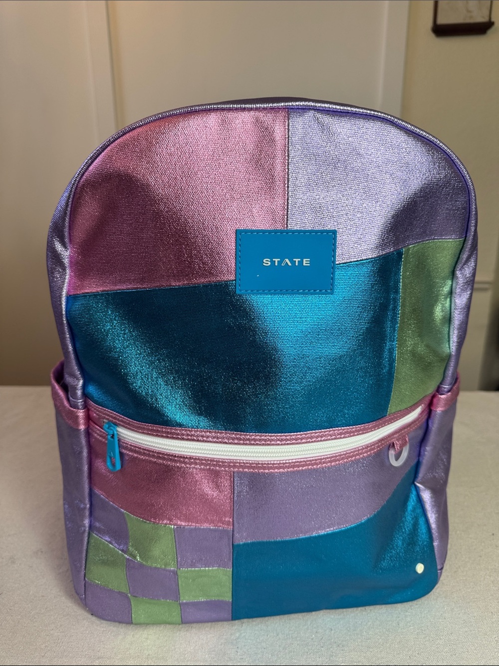 STATE Metallic Kid’s Girls  Patchwork Backpack in Teal, Purple, Pink, Green